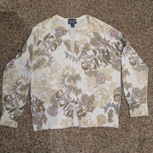 Lands' End Women's Floral Cardigan - Cream and Green